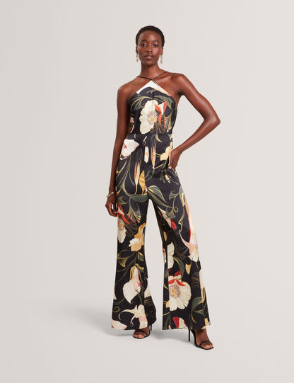 Ted Baker Vehra Nouveau Print Halterneck Wide Leg Jumpsuit Women's