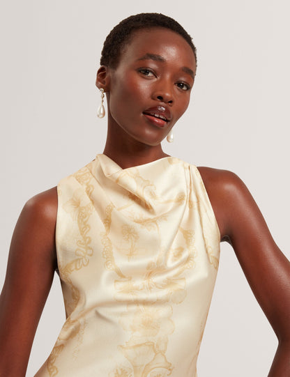 Ted Baker Meloda Lace Print Cowl Neck Satin Midi Dress Women's