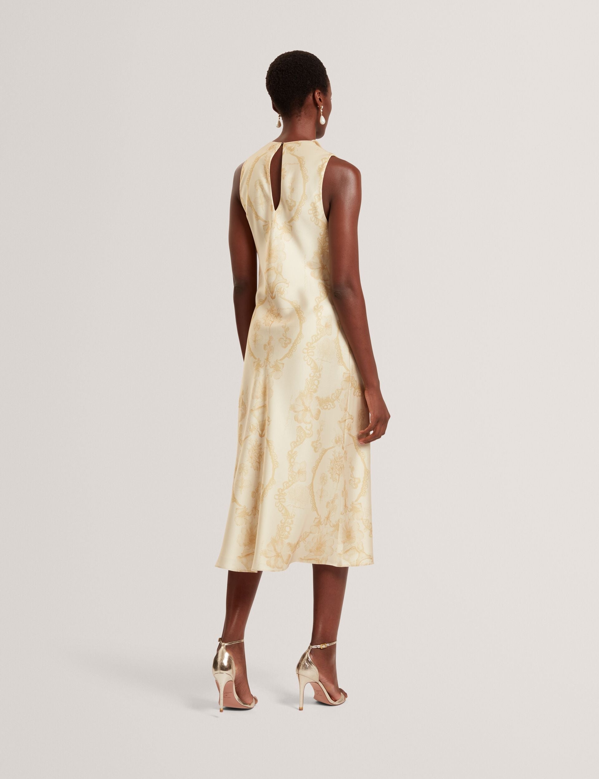 Ted Baker Meloda Lace Print Cowl Neck Satin Midi Dress Women's