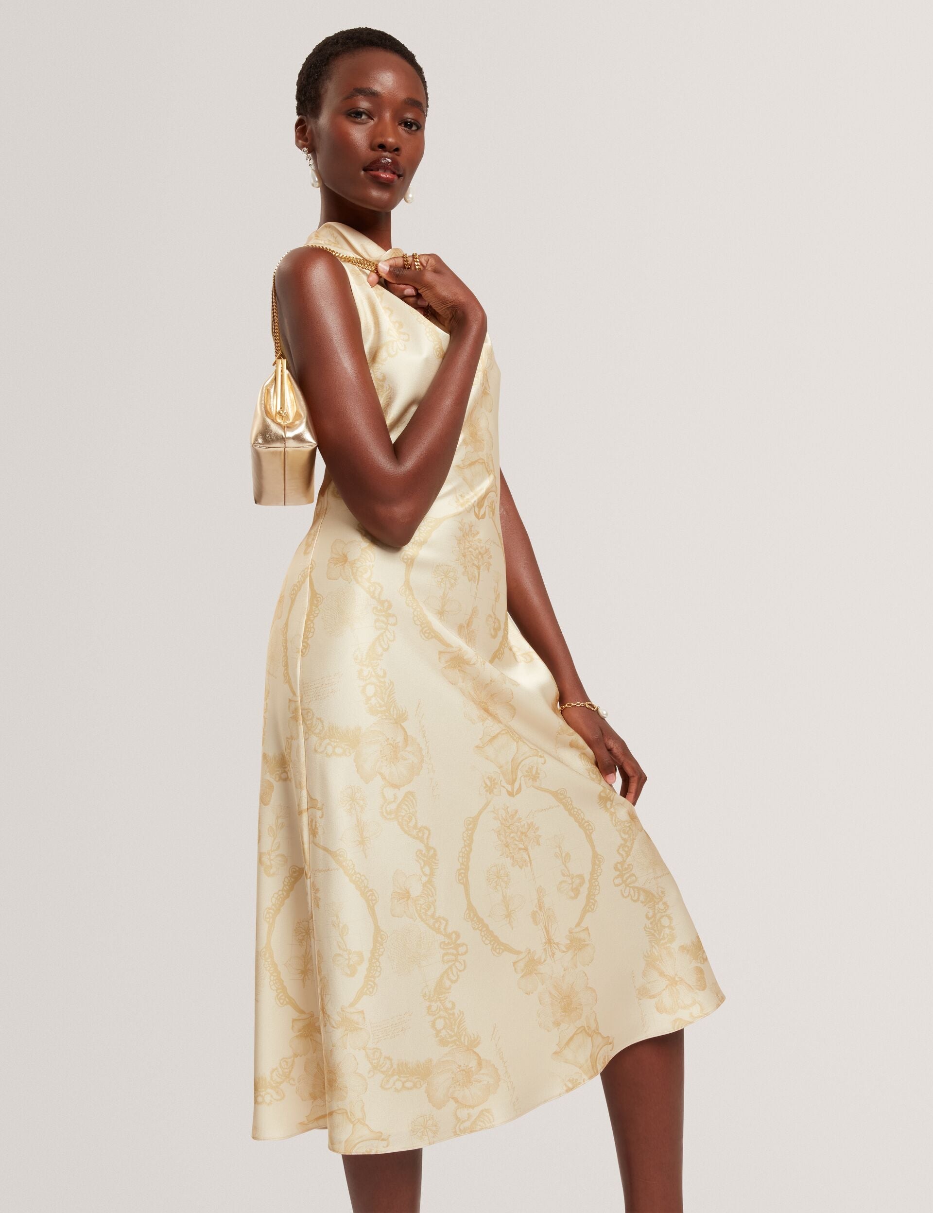 Ted Baker Meloda Lace Print Cowl Neck Satin Midi Dress Women's – Kicks  Machine