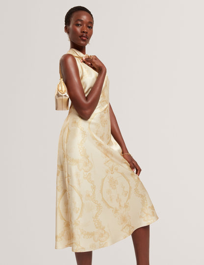 Ted Baker Meloda Lace Print Cowl Neck Satin Midi Dress Women's