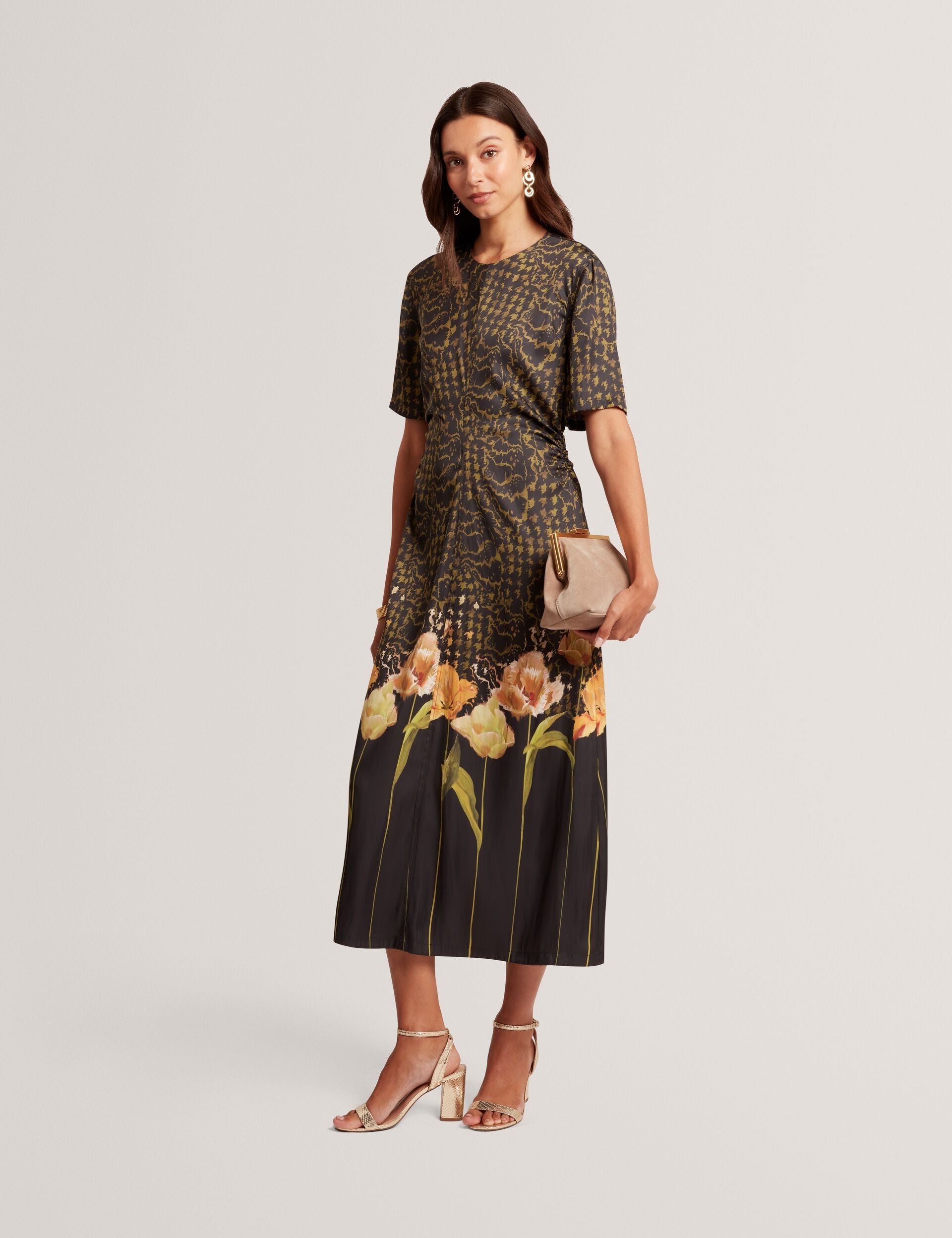 Ted Baker Aevaa Floral Check Gathered Waist Midi Waist Women's