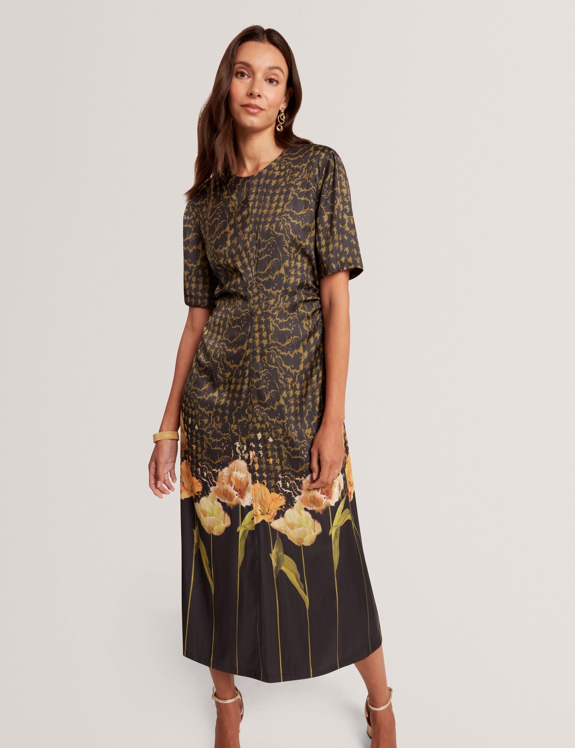 Ted Baker Aevaa Floral Check Gathered Waist Midi Waist Women's