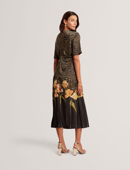 Ted Baker Aevaa Floral Check Gathered Waist Midi Waist Women's