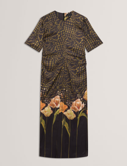Ted Baker Aevaa Floral Check Gathered Waist Midi Waist Women's