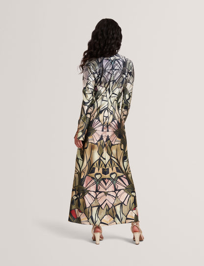 Ted Baker Zellie Mirrored Print Long Sleeve Satin Midi Dress Women's