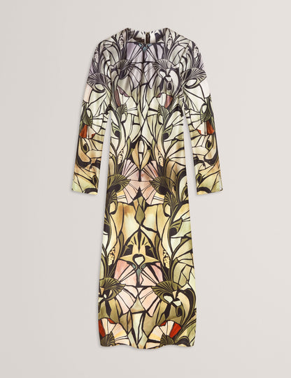 Ted Baker Zellie Mirrored Print Long Sleeve Satin Midi Dress Women's