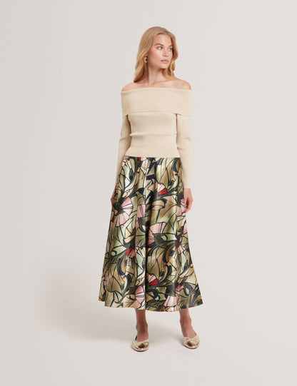 Ted Baker Alhie Mirrored Print Satin Midi Full Skirt Women's