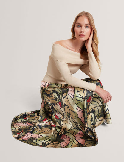 Ted Baker Alhie Mirrored Print Satin Midi Full Skirt Women's