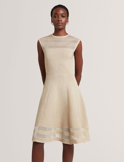 Ted Baker Saalli Metallic Knit Sheer Panel Skater Dress Women's