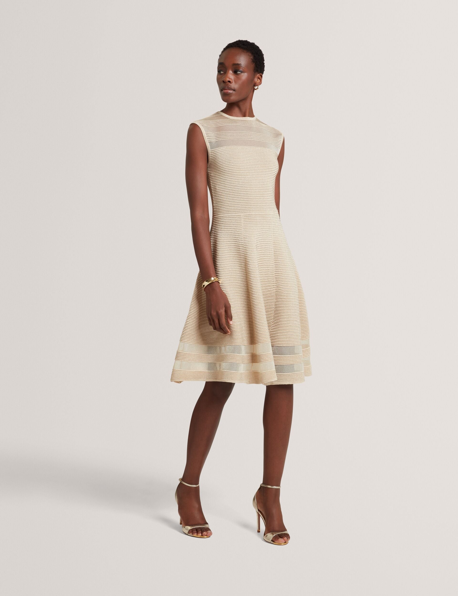 Ted Baker Saalli Metallic Knit Sheer Panel Skater Dress Women's