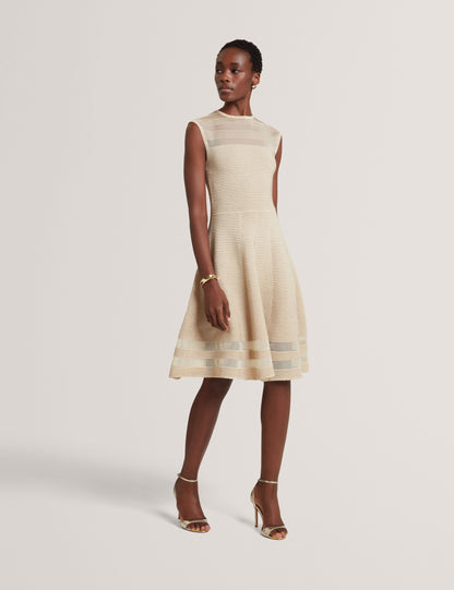 Ted Baker Saalli Metallic Knit Sheer Panel Skater Dress Women's