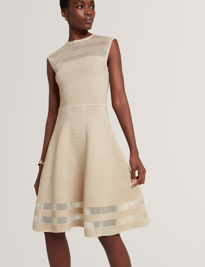 Ted Baker Saalli Metallic Knit Sheer Panel Skater Dress Women's