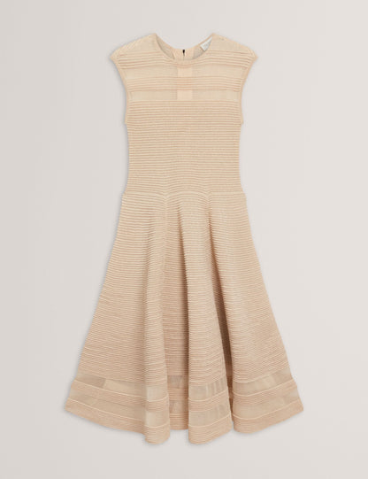 Ted Baker Saalli Metallic Knit Sheer Panel Skater Dress Women's