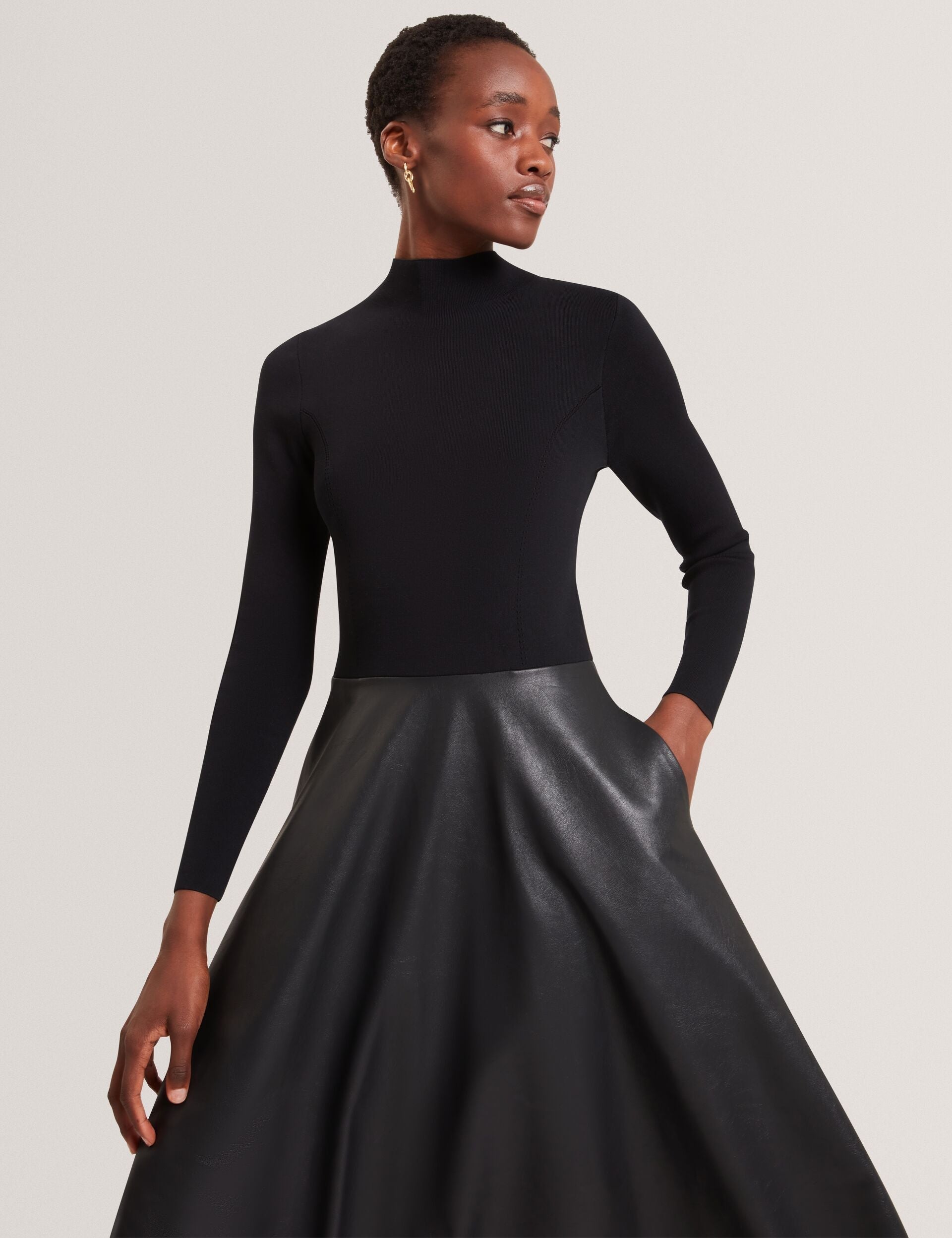 Ted Baker Noviva Knit Faux Leather Illusion Midi Dress Women's