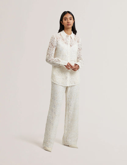 Ted Baker Blond Floral Lace Longline Cotton Shirt Women's