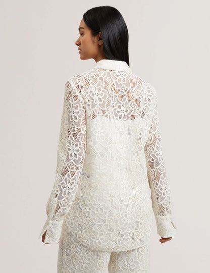 Ted Baker Blond Floral Lace Longline Cotton Shirt Women's
