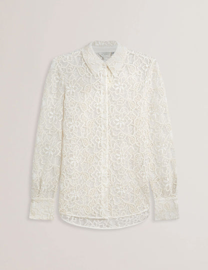 Ted Baker Blond Floral Lace Longline Cotton Shirt Women's