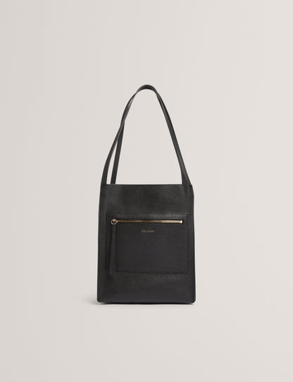 Ted Baker Taala Soft Leather Zip Pocket Boxy Tote Bag In Black Women's