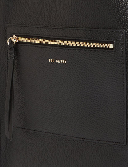 Ted Baker Taala Soft Leather Zip Pocket Boxy Tote Bag In Black Women's
