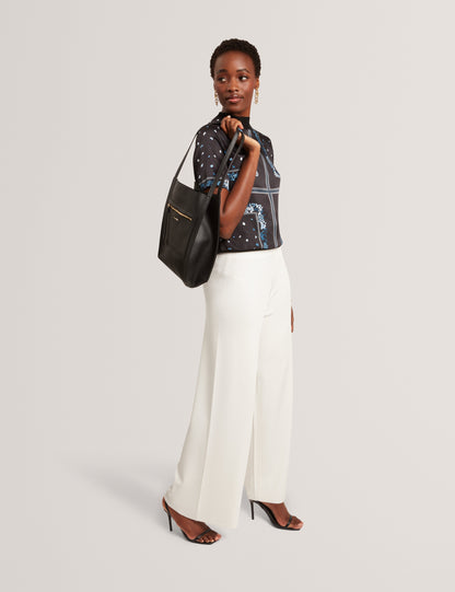 Ted Baker Taala Soft Leather Zip Pocket Boxy Tote Bag In Black Women's