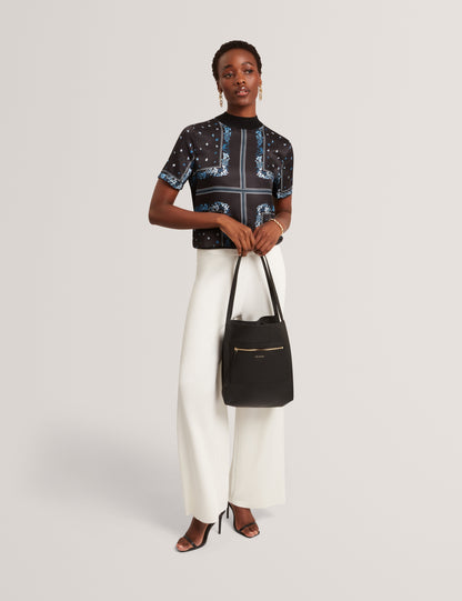 Ted Baker Taala Soft Leather Zip Pocket Boxy Tote Bag In Black Women's