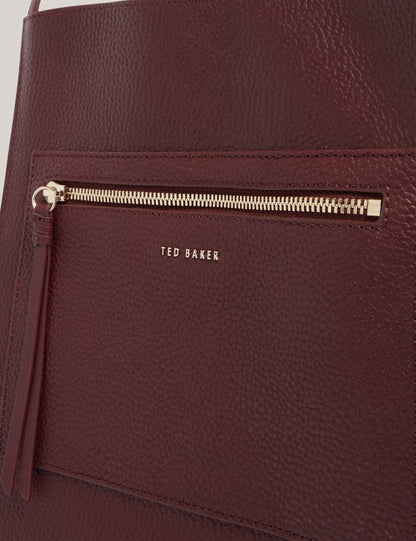 Ted Baker Taala Soft Leather Zip Pocket Boxy Tote Bag In Oxblood Women's