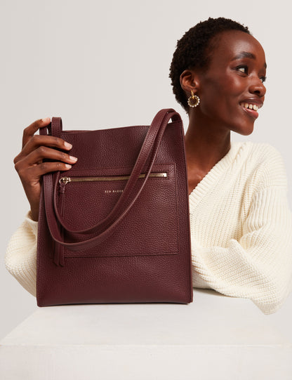 Ted Baker Taala Soft Leather Zip Pocket Boxy Tote Bag In Oxblood Women's