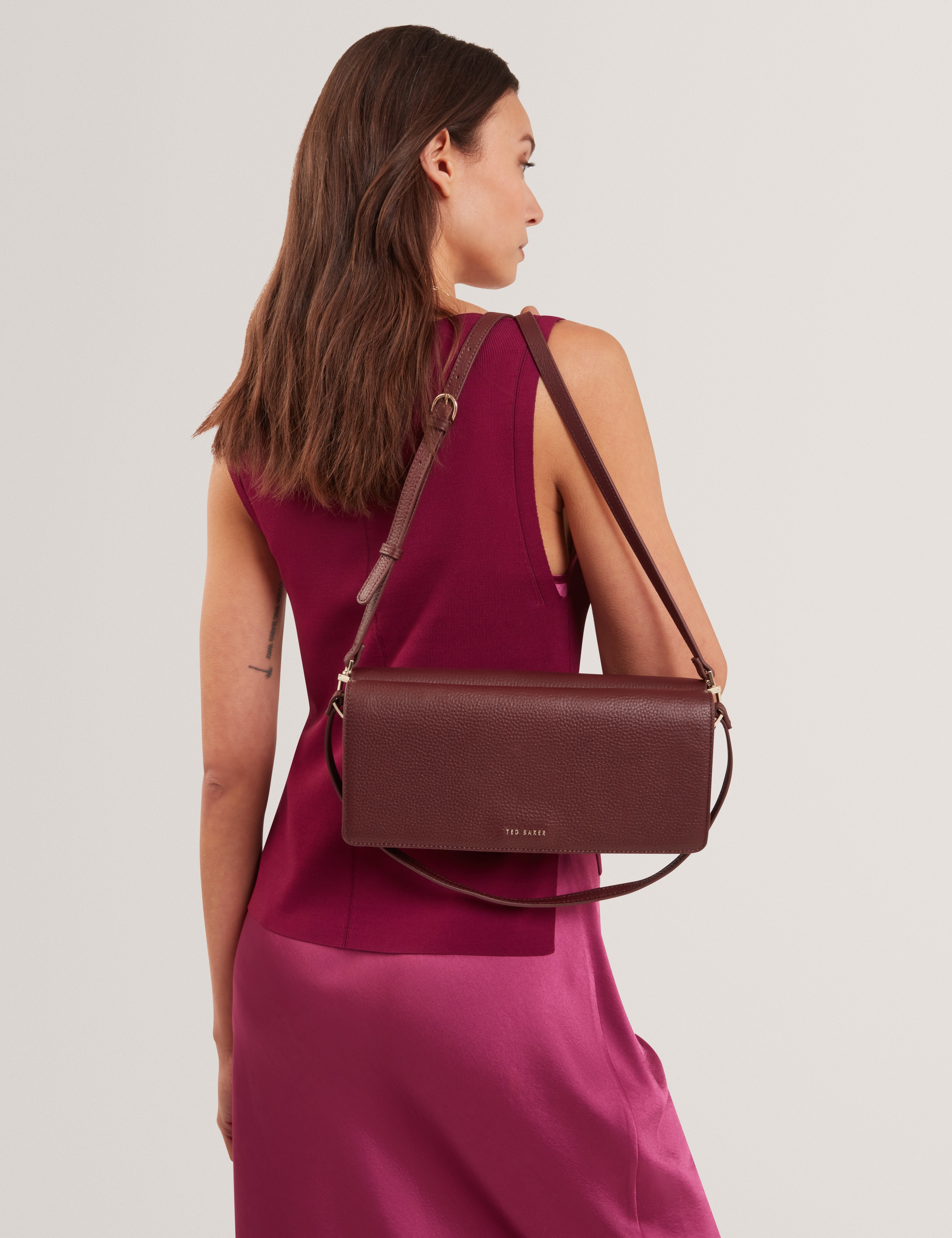 Ted Baker Twyyla Leather Foldover Baguette Shoulder Bag Women's