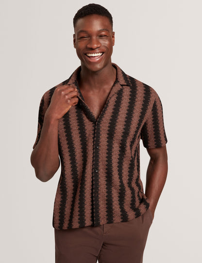 Ted Baker Monier Short Sleeve Relaxed Striped Crochet Shirt