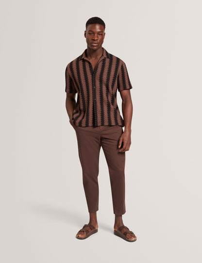 Ted Baker Monier Short Sleeve Relaxed Striped Crochet Shirt