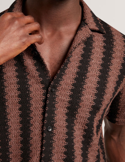 Ted Baker Monier Short Sleeve Relaxed Striped Crochet Shirt