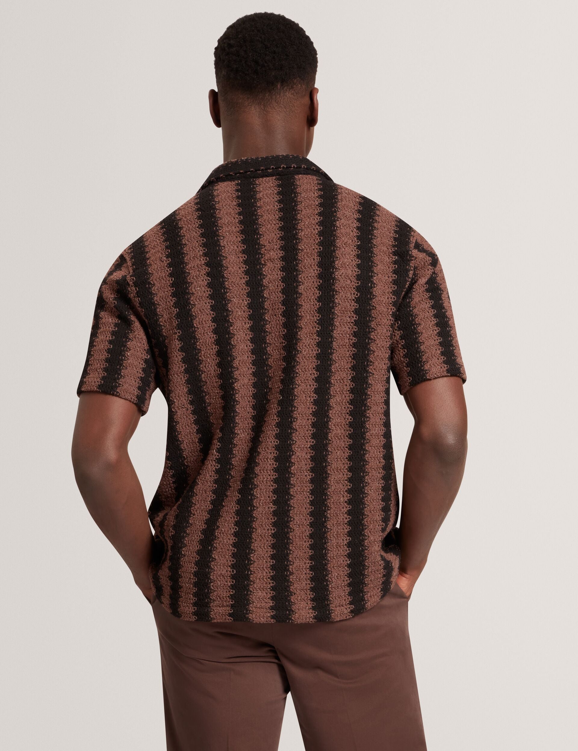 Ted Baker Monier Short Sleeve Relaxed Striped Crochet Shirt