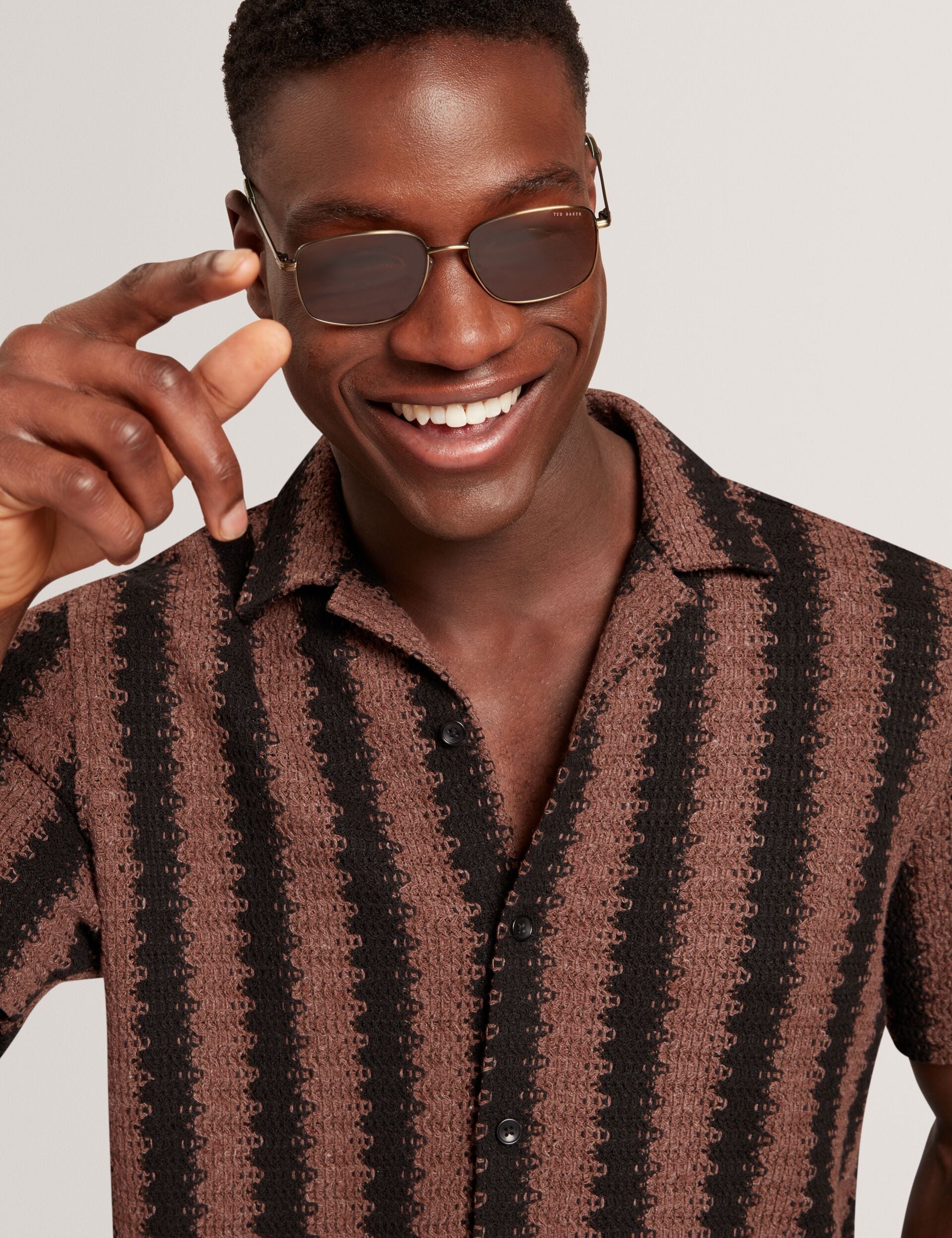Ted Baker Monier Short Sleeve Relaxed Striped Crochet Shirt