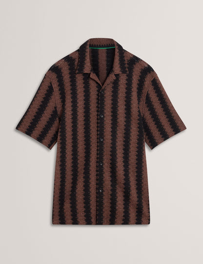 Ted Baker Monier Short Sleeve Relaxed Striped Crochet Shirt