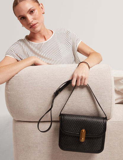 Ted Baker Warnerr Woven Leather Twist Lock Crossbody Bag Women's