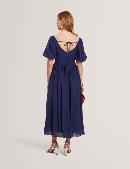 Ted Baker Orlaah Puff Sleeve Ruched Detail V Neck Midi Dress Women's
