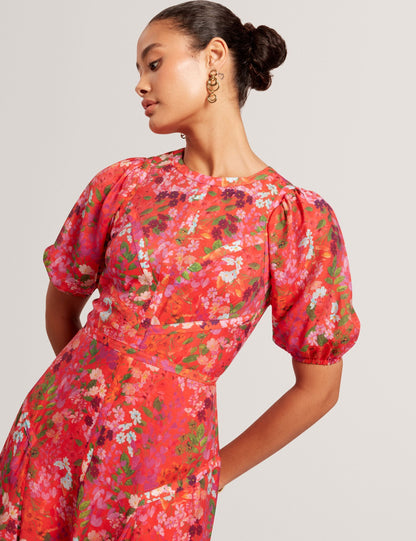 Ted Baker Sianna Blossom Print Puff Sleeve Aline Midi Dress Women's