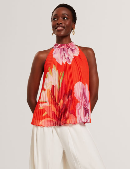Ted Baker Clovina Floral Print Halter Neck Pleated Top Women's