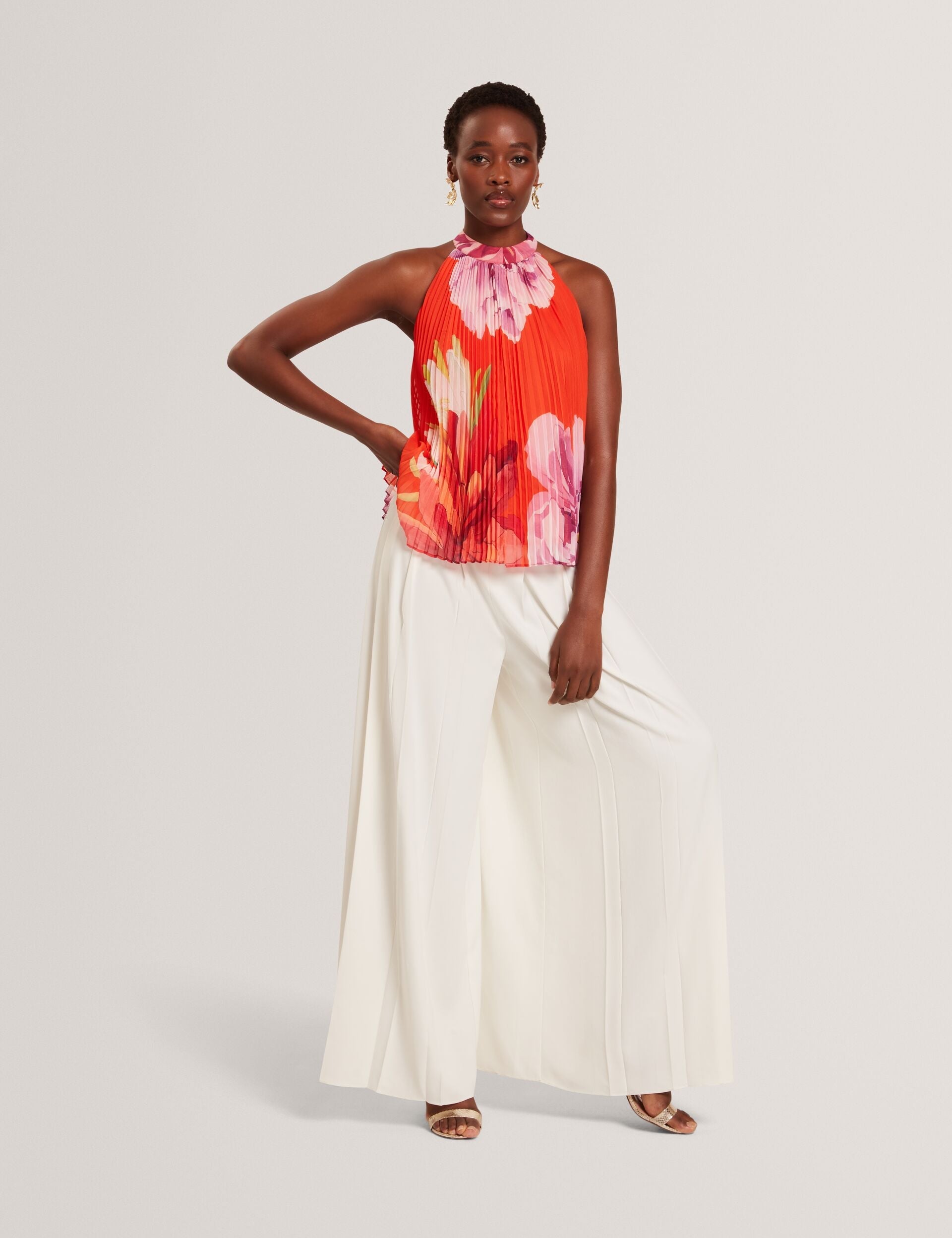 Ted Baker Clovina Floral Print Halter Neck Pleated Top Women's