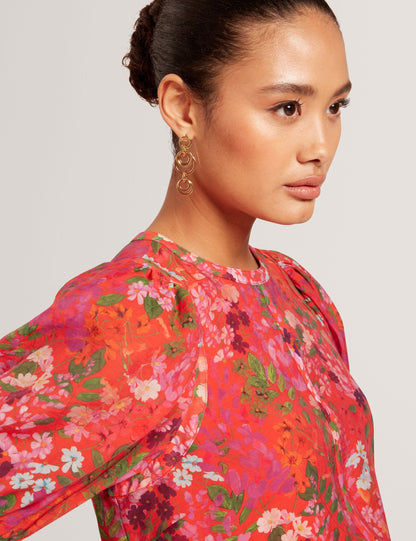 Ted Baker Hahtie Blossom Print Puff Sleeve Woven Blouse Women's