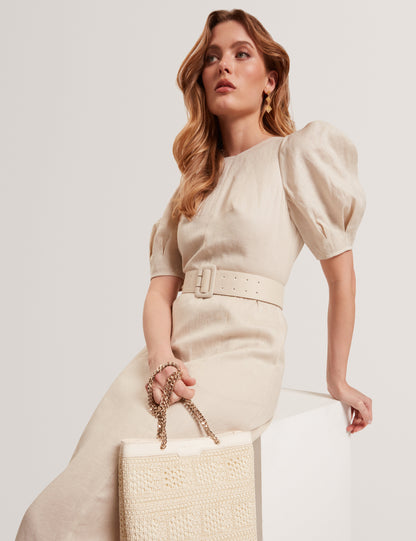 Ted Baker Rumbee Shaped Puff Sleeve Belted Linen Midi Dress Women's