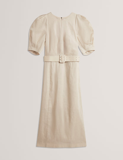 Ted Baker Rumbee Shaped Puff Sleeve Belted Linen Midi Dress Women's