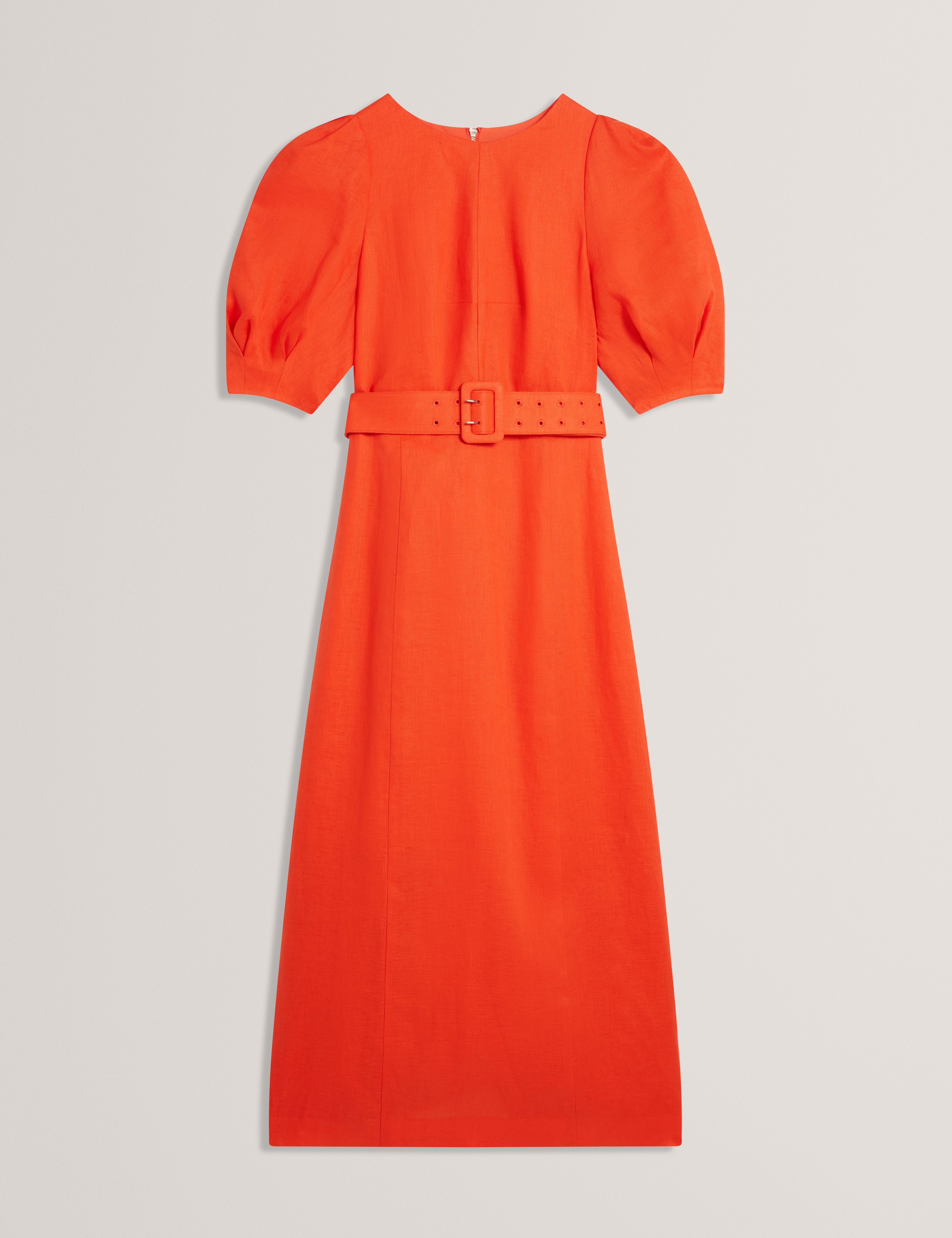 Ted Baker Rumbee Shaped Puff Sleeve Belted Linen Midi Dress Women's
