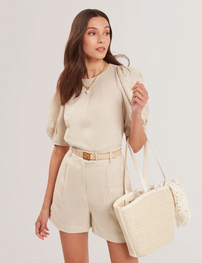 Ted Baker Limarie Shaped Puff Sleeve Pure Linen Top Women's