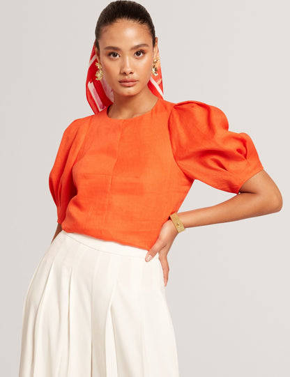 Ted Baker Limarie Shaped Puff Sleeve Pure Linen Top Women's