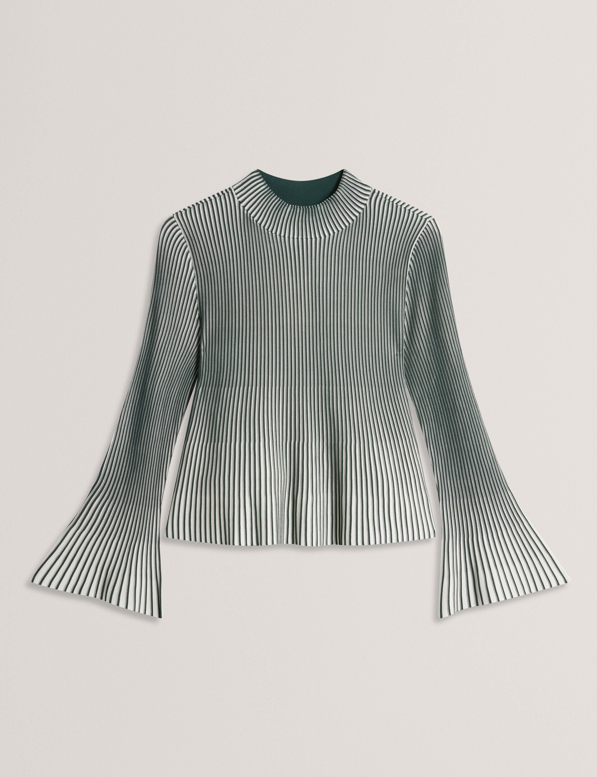 Ted Baker Aeris Striped Rib Knit Flared Long Sleeve Top Women's