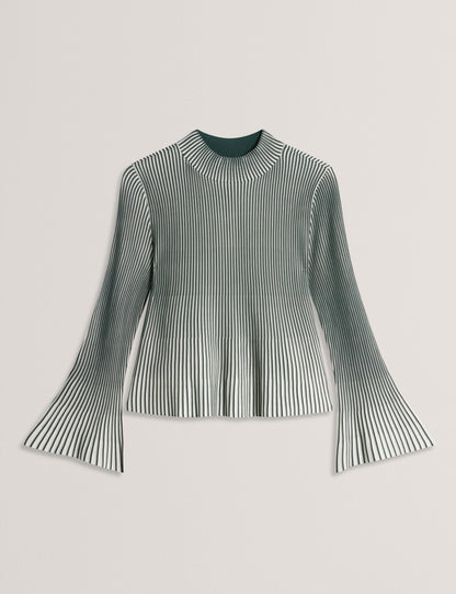 Ted Baker Aeris Striped Rib Knit Flared Long Sleeve Top Women's