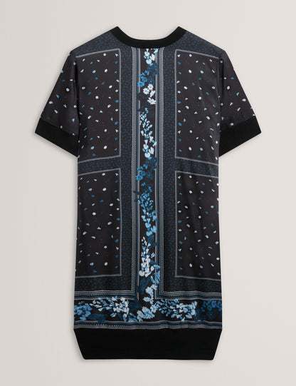 Ted Baker Azzala Blue Scarf Print Knitted Boxy Tshirt Dress Women's