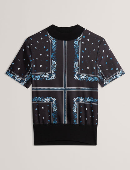 Ted Baker Almaaz Scarf Print Knitted Short Sleeve Top Women's